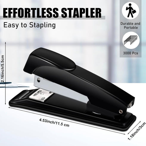Thenshop 6 Pcs Desk Staplers Tape Dispensers Sets Black Staplers for Desk Office Stapler with Standard Staples Black Tape Holder Desktop Tape Dispenser with White Tape for Office School by Thenshop