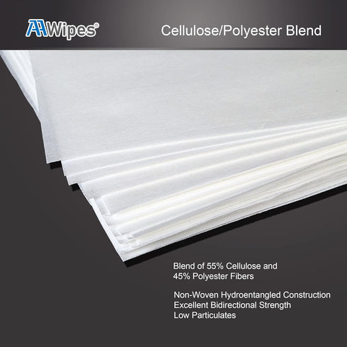 Cleanroom Wipes Nonwoven Wipes Cellulose/Polyester Blend (Grade A, 68 Gram, Bag of 600 Pcs) 9" x 9"