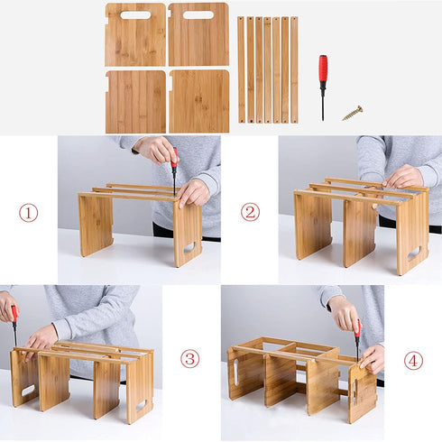 Expandable Desktop Bookshelf Organizer, Counter Bookcase Desk Storage Rack for Office Supplies, Kitchen, Bathroom (Size