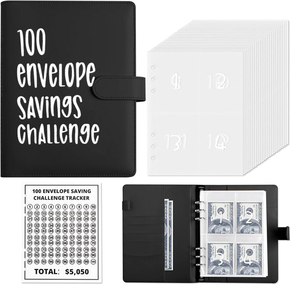 Money Saver Budget Binder Book with Pouches, 100 Envelope Challenge Binder with Numbers, A5 Money Budget Envelopes for