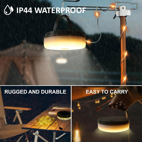 MDCMLKS 39.4FT 8 Solar Camping String Lights, Portable Waterproof Camping Light with Lighting Modes, Solar Powered