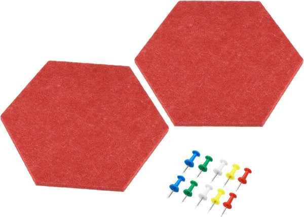 PATIKIL Hexagon Felt Board Tiles, 2 Pack Self Adhesive Wall Bulletin Pin Board with Push Pins
