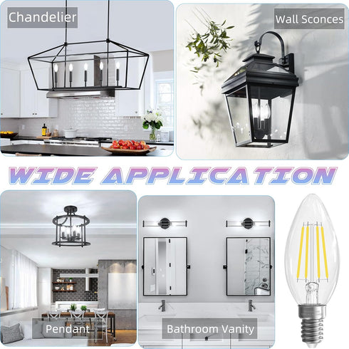 E12 Bulb, 5000K 6W 60 E12 Bulb Non-Dimmable, Bulbs, B10 Bulbs, 90+CRI, 600LM, 12 Pack GvvooHome Candelabra Daylight