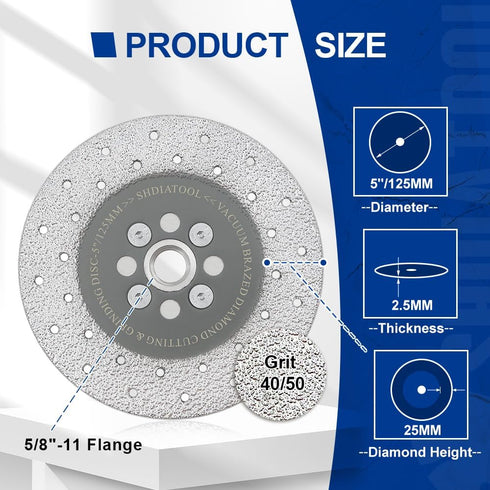 SHDIATOOL Granite Diamond Cutting Wheel for Marble Quartz, 5 Inch Fast Cutting Disc for Angle Grinder with 5/8-Inch-11