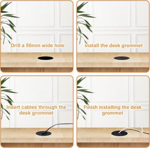 2Pcs 2 Inch Desk Wire Cord Cable Grommets Hole Cover, Black Flexible Wire Cover for Desktop Equipment