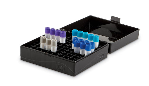 Heathrow Scientific 100 Well Microtube Storage Box, Cryogenic Box for 1.5mL/2.0mL Tubes, Black