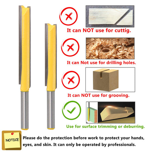 Yakamoz 2Pcs Long Straight Router Bit Set, 1/4-Inch Shank, Double Flute Wood Milling Cutter, 2" & 3" Cutting Height