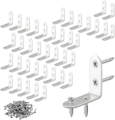 HOME MASTER HARDWARE Stainless Steel Corner Bracket,40pcs L Corner Brace Sets,90 Degree Right Angle Bracket,(1.57