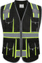 JKSafety Hi-Vis Zipper Front Black Safety Vest, 10 Pockets, Cushioned Collar, Meets ANSI/ISEA Standards
