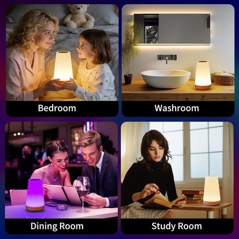 Dimmable Night Light, Touch Bedside Table Lamp, Remote Control Desk Lamp with RGB Color Changing, Portable Table