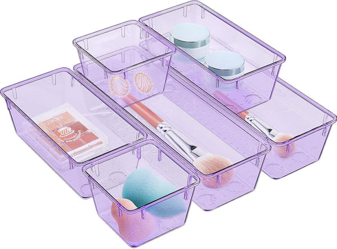 WOWBOX 6 Pack Clear Drawer Organizer Set, Acrylic Storage Trays for Makeup, Cosmetics, Jewelries, Utensils, Office