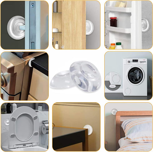 Door Stopper Wall Protector, Reusable Rubber Door Stops, Adhesive Bumper Protector for Door Knobs (Clear, 4 Pcs)