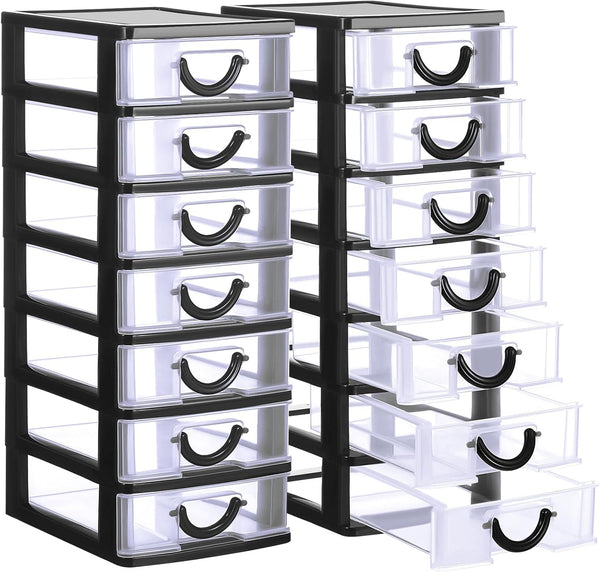 Thyle 2 Pcs Plastic Drawers Organizer, Mini Stackable Storage Organizer Containers for Desktop, Classroom, Black