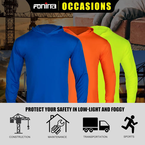 3 Pack FONIRRA Safety High Visibility Long Sleeve T Shirt for Men Construction Work Shirts with Hood