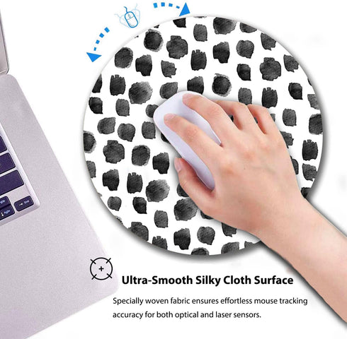 Cute Round Mouse Pad, Black and White Polka Dot Print Design for Computers and Laptop