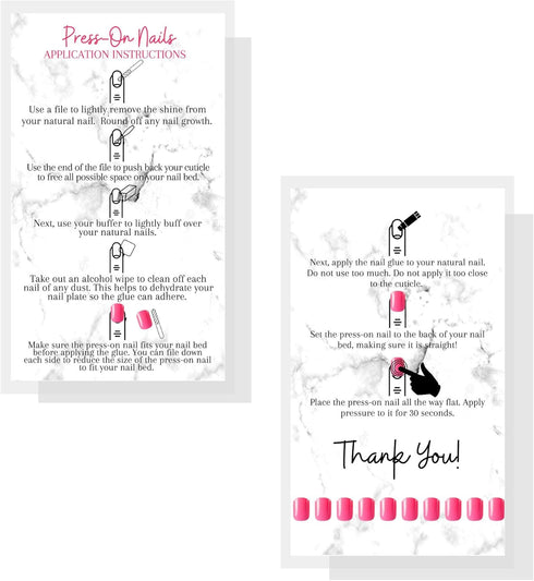 Press-On Nail Application Instructions Cards, 50 Pack, 2x3.5" Business Card Size for DIY Nail Kit