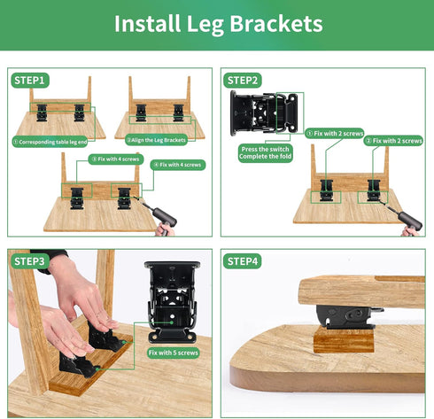 4 Pack 0-90 Folding Brackets Degrees Folding Table Legs Brackets Heavy Duty Lock Extension Support Bracket Black