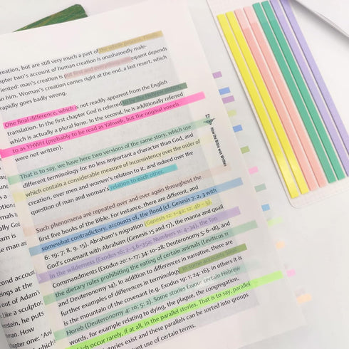 Sticky Long Tabs, 6 Sheet Highlighter Tape, 960 Pcs Translucent Sticky Notes for Annotating Books