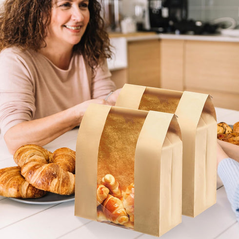 MOPKIUTR 60 Pack 14" 8.3" 3.5"Sourdough Packaging (60) 60 Pack 14 Large Kraft Paper Bread Loaf Bag with Tin Tie Tab