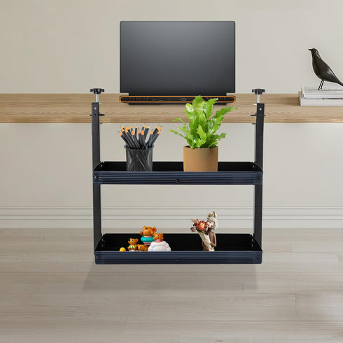 Kathring 2 22 lbs Clamp on Desk Shelf, Tier Desk Extender Side Table with Adjustable Metal Storage Tray Capacity