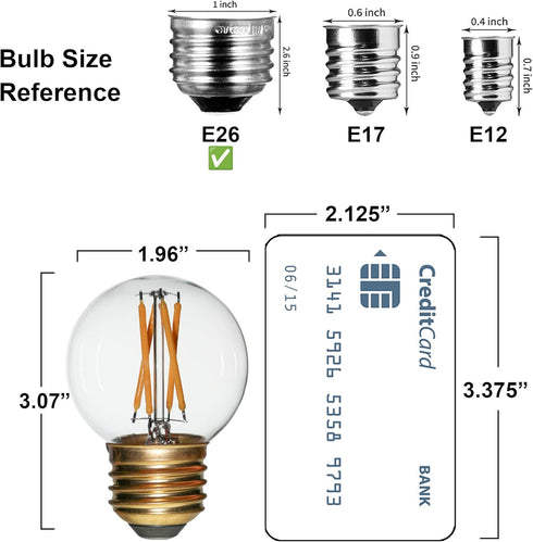 Vintage Non-Dimmable LED Bulbs, 6 Pack, G50 G16.5, 40W Equivalent, Soft Warm White 2700K, E26 Clear Glass