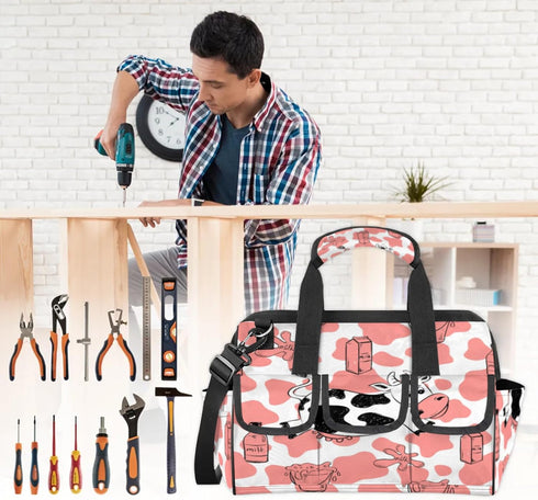 Mularoka Backpack 14.8 Inch Milk Cow Tattoo Tool Bag Multi Pockets Wide Mouth Tool Pouch For Men Women Waterproof Soft