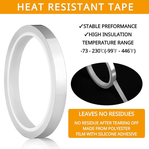 YGAOHF Clear Heat Tape for Sublimation, 6 Rolls Transparent High Temperature Heat Transfer Tape, 10 mm x 33 m (108 ft)