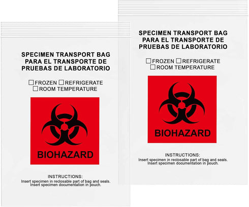 GPI - 8" X 10" 100 Pack, Biohazard Specimen Zip Bags, 2 Mil Thick for Laboratory or Health Care Facility Samples