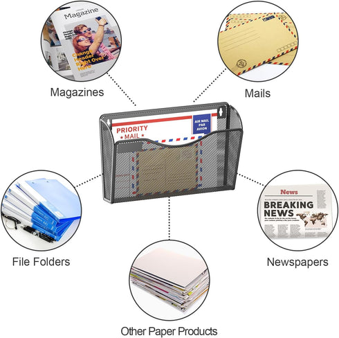 samstar 6 Pack Mesh Wall Mounted File Holder, Metal Wall File Pocket Mail Organizer for Office/Home