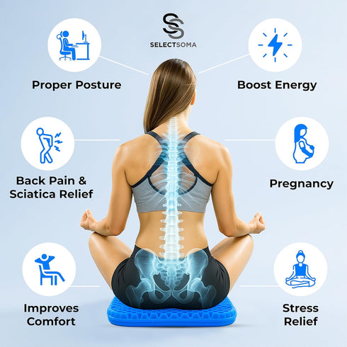 Tailbone SelectSoma Double-Thick Gel Seat Cushion for Long Sitting Pressure Relief for Back, Sciatica, Coccyx, Pain