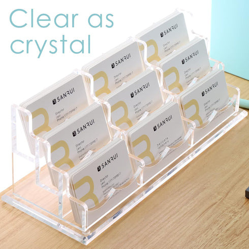 Office,3 9 540 SANRUI Clear Horizontal Business Card Holder Stand for Desk, Acrylic Desktop Display Name Cards Holders