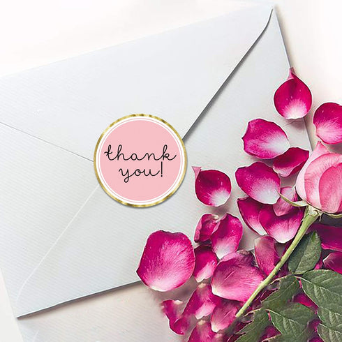 Chic Gold Thank You Labels, Round Pink Adhesive Stickers, 1.4 Inch, 500 Pack
