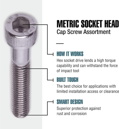 Fastener Assortment Kit, Metric Stainless Steel Socket Head Cap Screw Set, 91 Piece Variety
