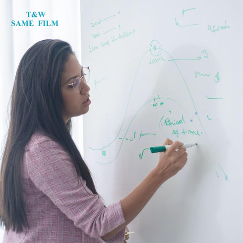 T&W SAME FILM White Board for Wall - Dry Erase Stickers with 2 Fine Tip Markers, Adhesive Whiteboard for Various