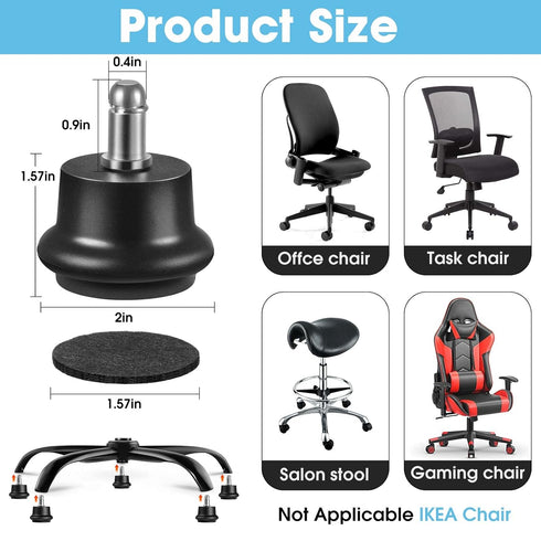 Bell Glides Replacement Office Chair Swivel Caster Wheels to Fixed Stationary Castors,with Separate Self Adhesive Felt Pads for Carpet,Desk Chair Feet Wheel Stopper, Black 5 Pcs