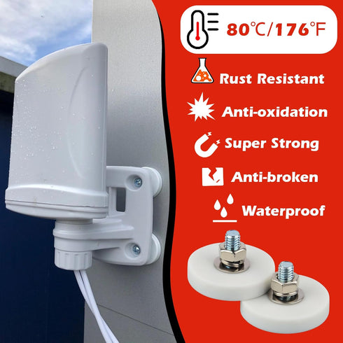 4-Pack Neodymium Magnet, Non-Slip Strong White Rubber Coated with M6 Male Thread for Sensor Communication Equipment