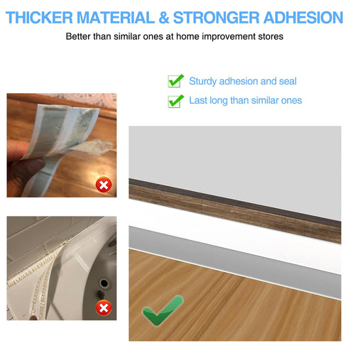 Caulk Tape Bath & Kitchen, Self Adhesive Waterproof Caulking Tape, Traditional Caulking Replacement (White, 1.5"x10.5Ft)