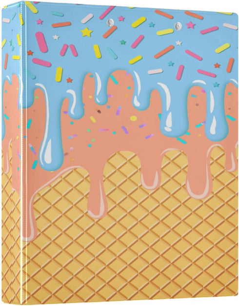 Aslsiy 3 1.5 Inch Kids Ring Binder Light Salmon Light Sky Blue Ice Cream Girls Round Clipboard Binder Decorative