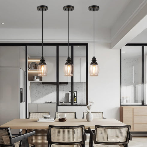 WILON Pendant Lights for Kitchen Island, Seeded Glass Mini Pendant Light Fixtures Farmhouse Pendant Lighting Metal