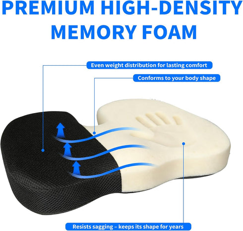 Tirniva Tailbone Coccyx & Support Seat Cushion for Office & Car Ergonomic U-Cutout Memory Foam for Sciatica, Pressure