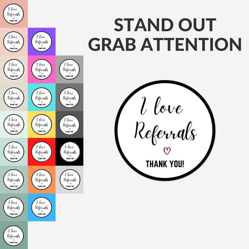 Mobiusea Creation I Love Referrals Stickers Roll | Thank You | 1.5 inch | Waterproof | 500 Labels for Realtor Supplies,