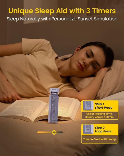Glocusent Extendable Book Light, 5 Enhanced Brightness & 3 Colors, USB Rechargeable Reading Light
