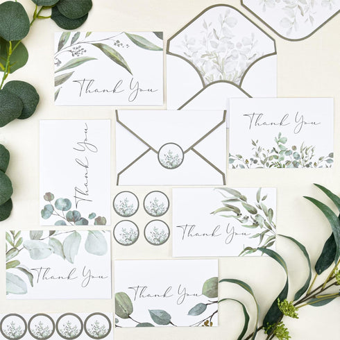 50 Pack Stickers.6 4x6 Crisky Greenery Thank You Greeting Cards with Envelopes & Design Watercolor Greenery Greeting