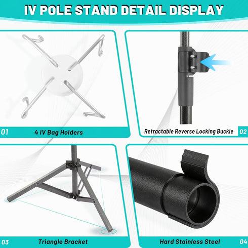 Crilealym Poles,46to 85In 4 (46-86in) IV IV Stand Floor with IV Bag Holder Stand Portable Telescopic Stabilizing Tripod