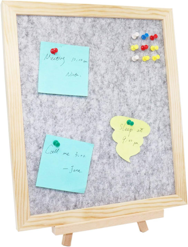 Framed Felt Bulletin Board 13 x 11 inch with Tabletop Stand, Memo Message Pin Board for Home Office, Push Pins Included