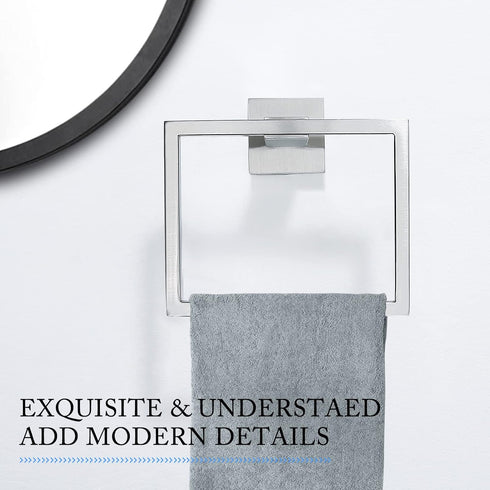 TNOMS Brushed Towel Ring, Modern Square Hand Towel Bar for Bathroom, Wall Mount Stainless Steel.