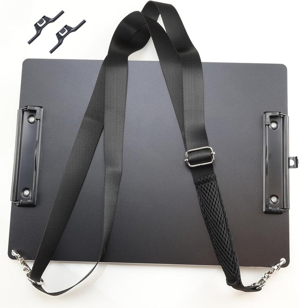 Black Metal Two Clips Clipboards, A4/Letter Size (9.5" X 12.6"), Aluminum Clipboard with Shoulder Strap for Office