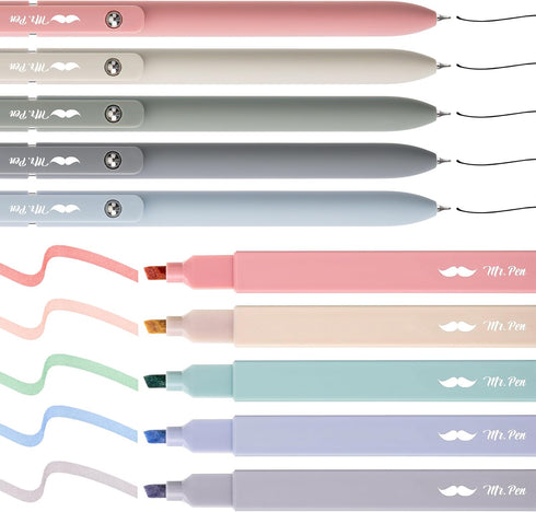Mr. Pen 10 Pack Aesthetic Highlighters and Gel Pens No Bleed, Morandi Color Bible Highlighters, Black Ink Bible Pens