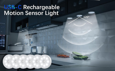 JOGOLED Closet Counter 3-Pack Under Cabinet Light Motion Sensor - Rechargable Puck Lights, Stick on Night Lighting