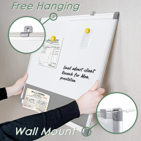 Magnetic White Board and Bulletin Cork Board Combination, 24 x 18 Inch Dry Erase Board Bulletin Combo Board for Home,